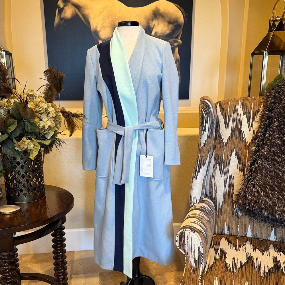 Yes London Made in Italy Cappotto Donna Light Blue Unique Long Belted Coat NWT